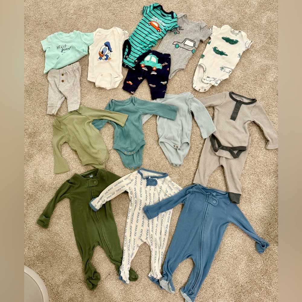Newborn baby boy bundle - 15 pieces (carters, gerber, cloud island)